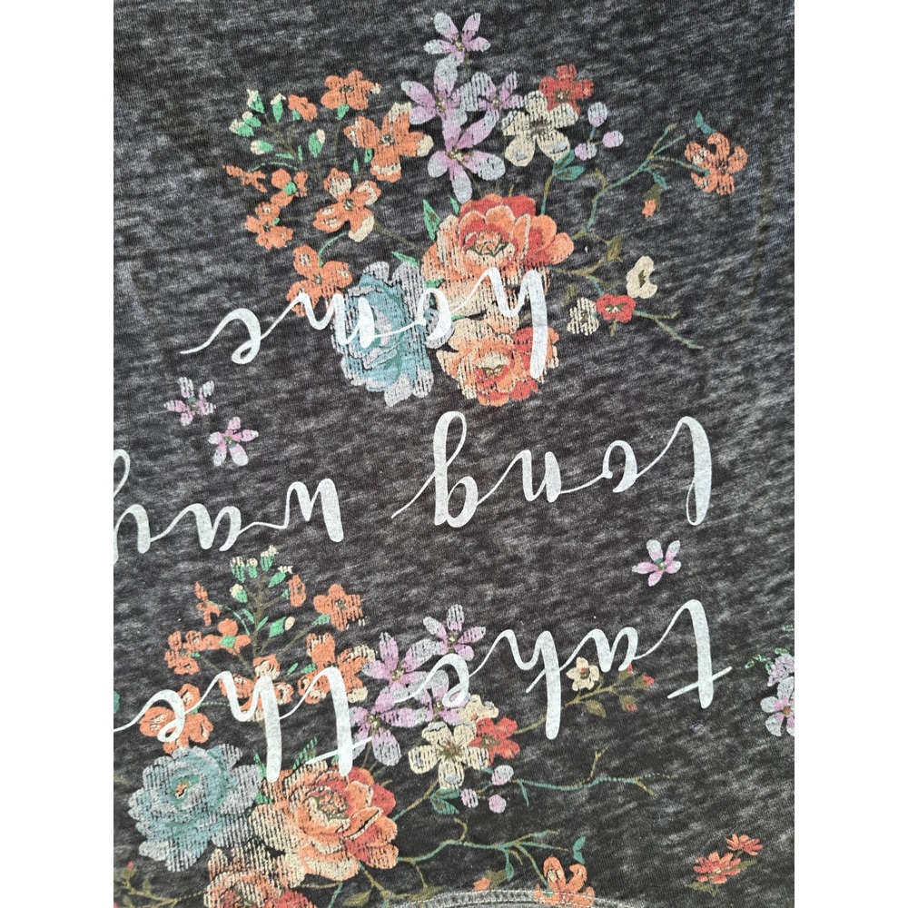 Take The Long Way Home Floral Burnout Graphic Tee Charcoal Gray Scoop Neck Top